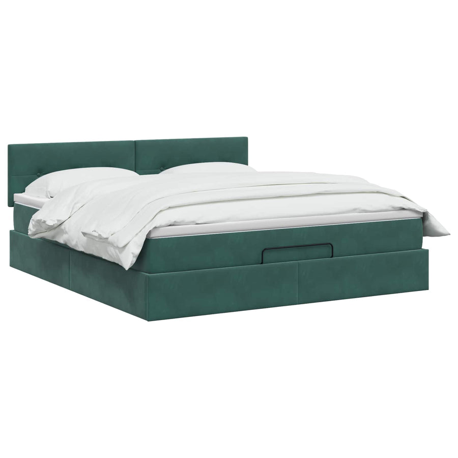 Ottoman bed met matras Donkergroen 180 x 200 cm Fluweel