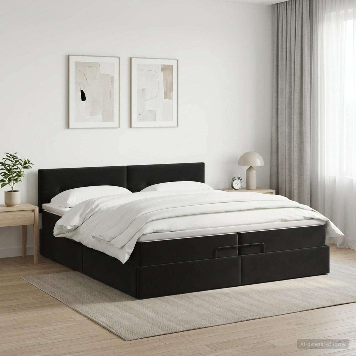Ottoman bed met matras Zwart 200 x 200 cm Fluweel