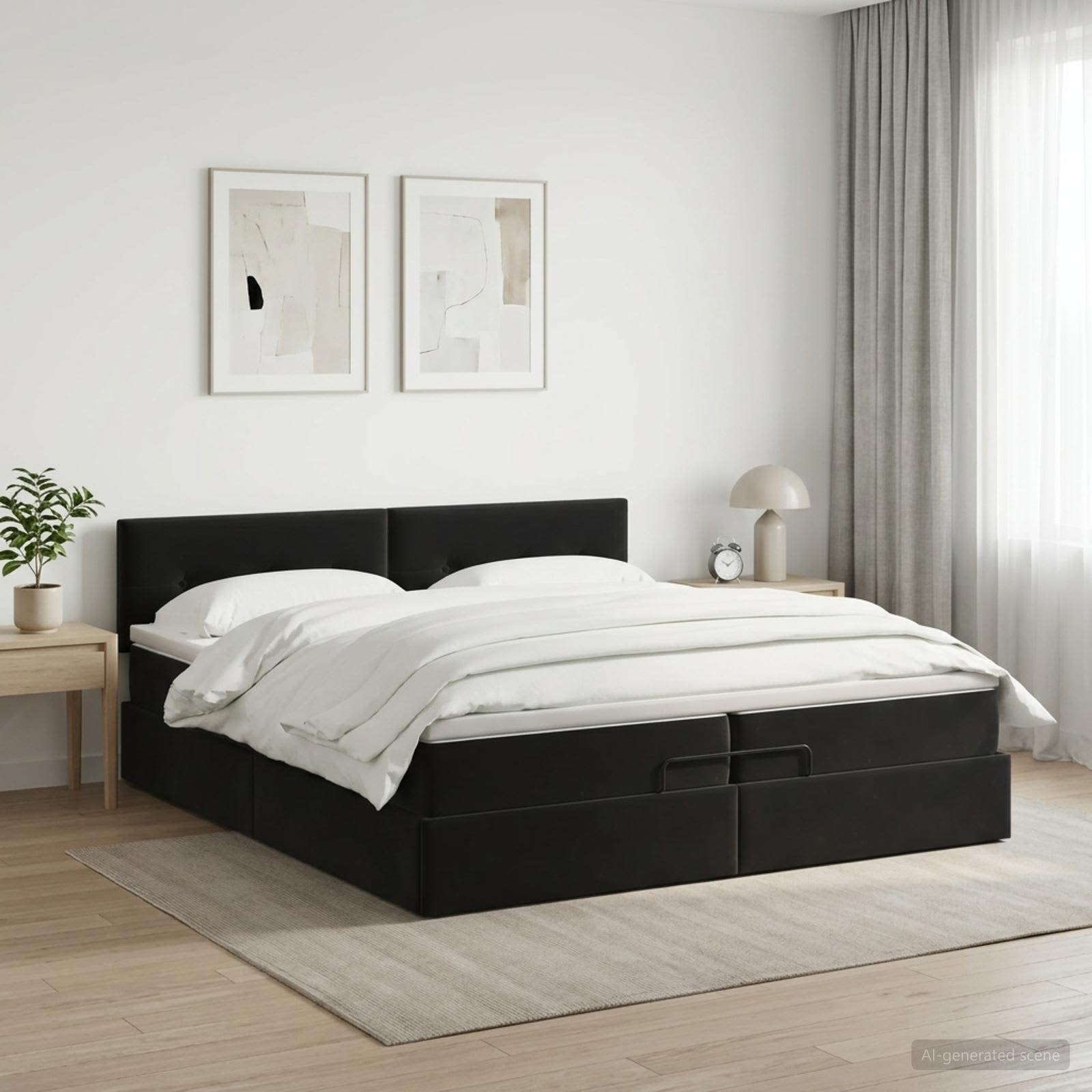 Ottoman bed met matras Zwart 200 x 200 cm Fluweel