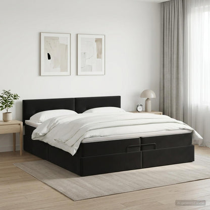 Ottoman bed met matras Zwart 200 x 200 cm Fluweel