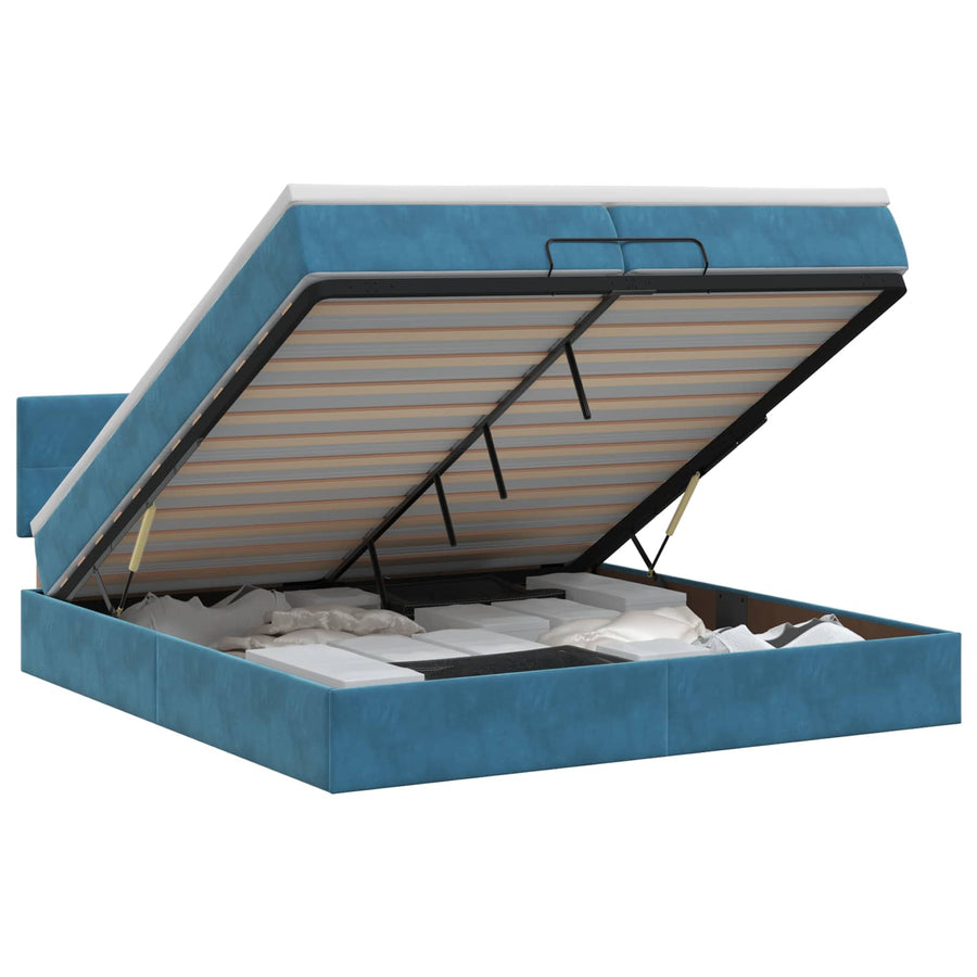 Ottoman bed met matras Donkerblauw 200 x 200 cm Fluweel