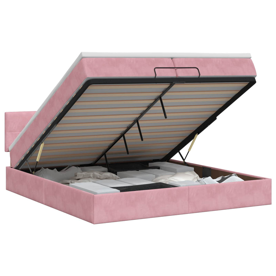 Ottoman bed met matras met hoofdeinde Roze 200 x 200 cm Fluweel