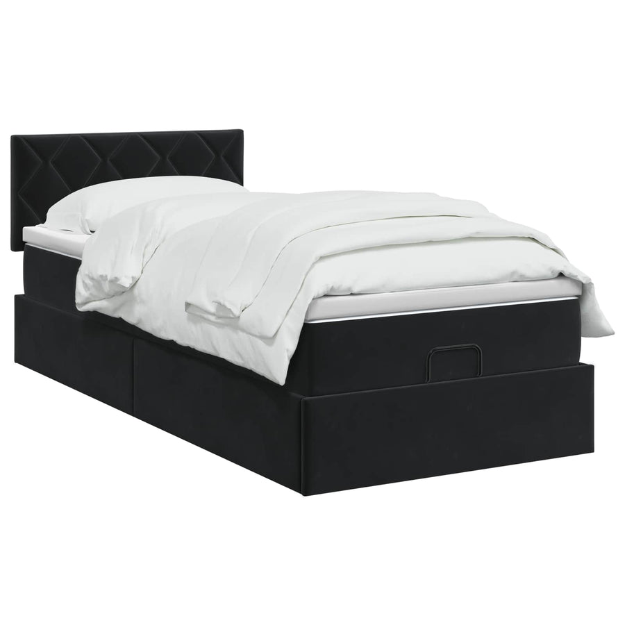 Ottoman bed met matras met hoofdeinde Zwart 80 x 200 cm Fluweel