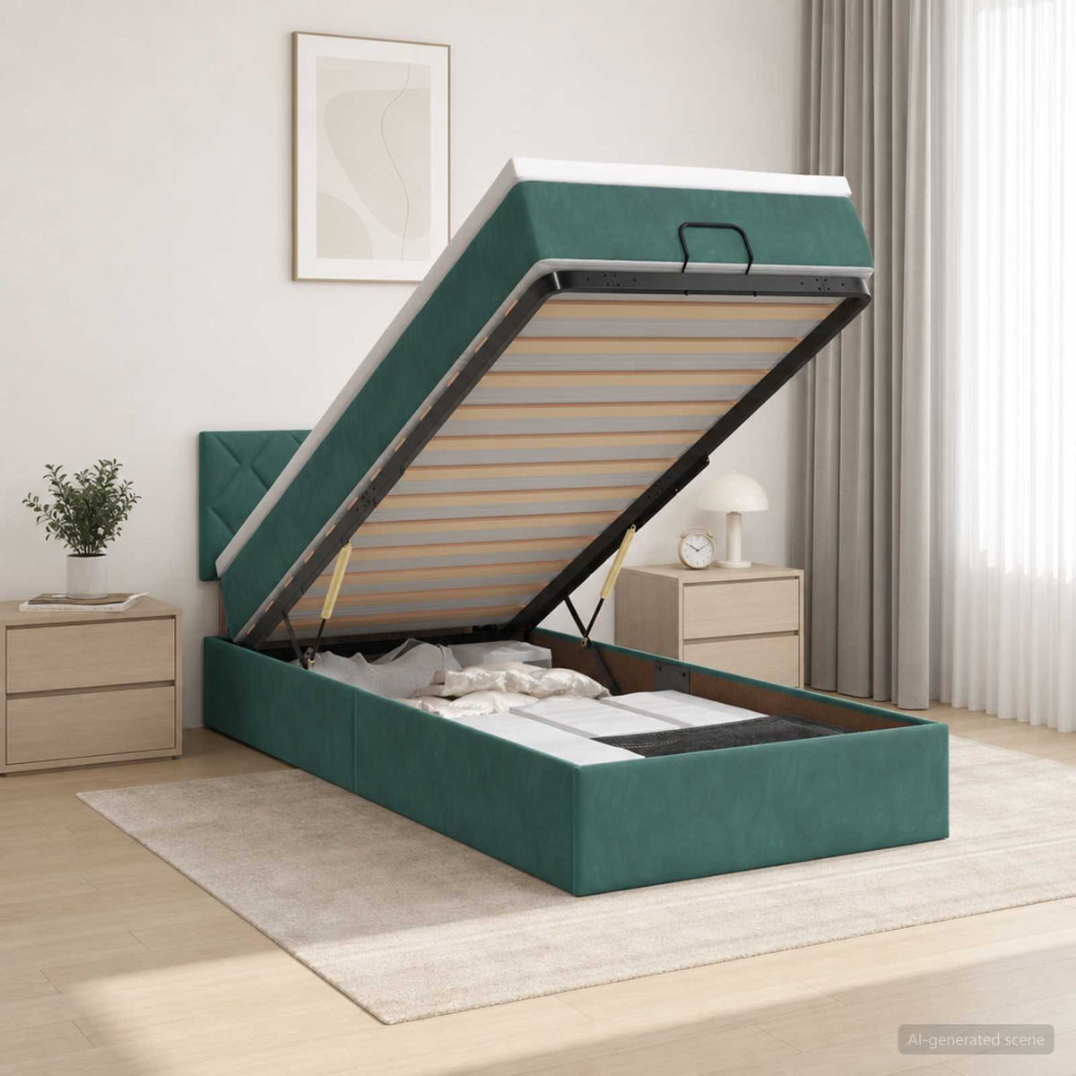 Ottoman Bed met Matrassen en LED Donkergroen 100 x 200 cm