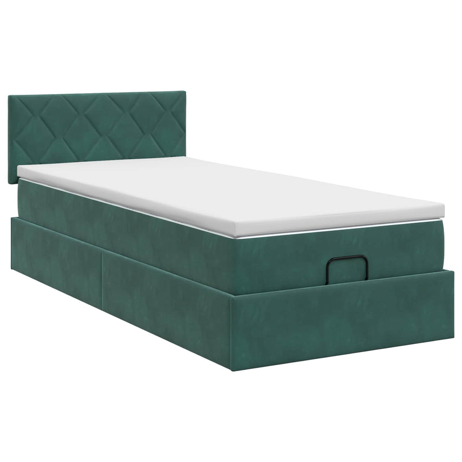 Ottoman bed met matras Donkergroen 80 x 200 cm Fluweel