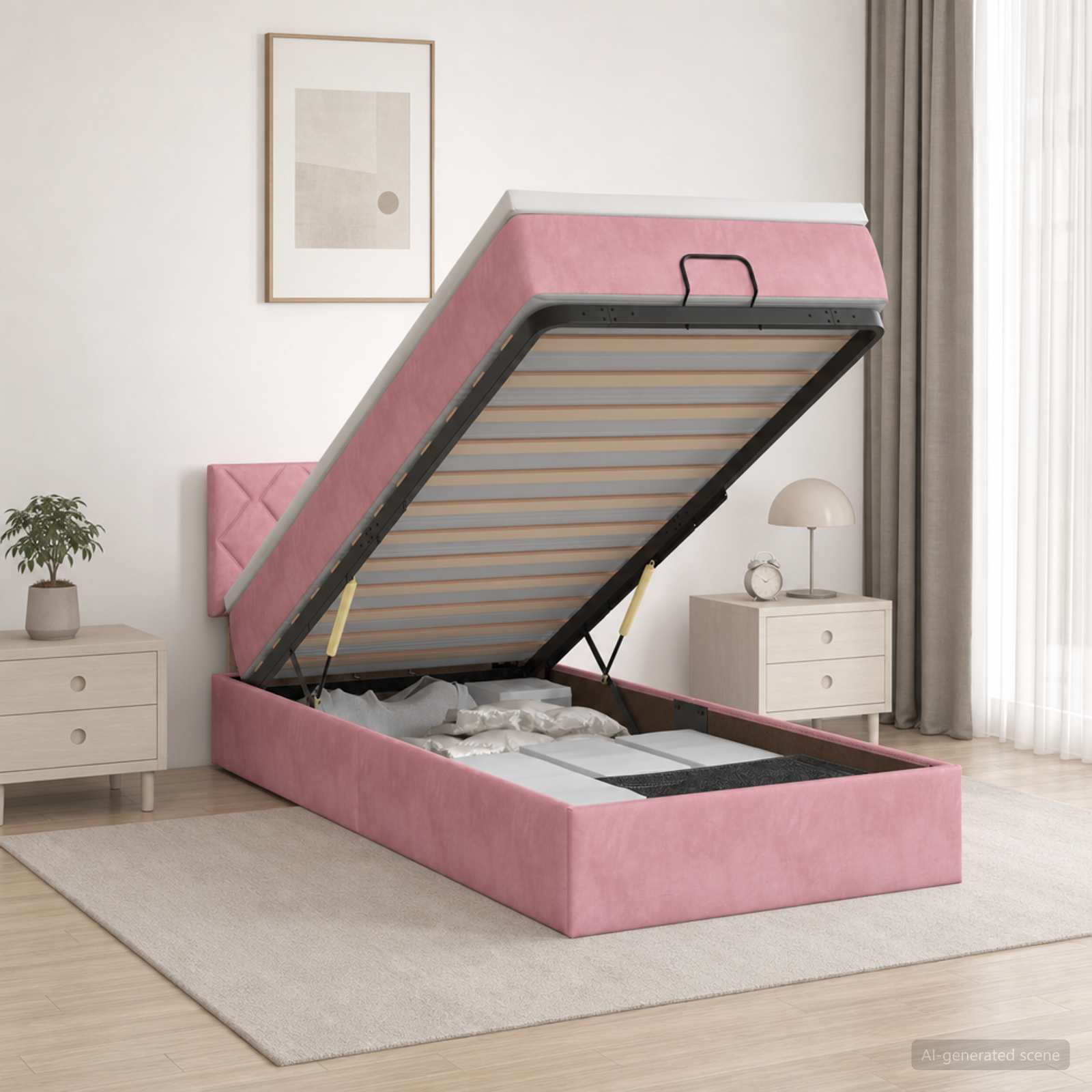 Ottoman Bed met Matrassen en LED Roze 90 x 190 cm fluweel