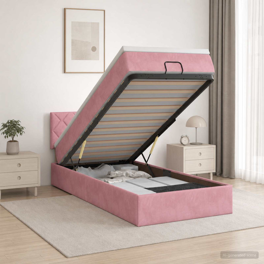 Ottoman Bed met Matrassen en LED Roze 90 x 190 cm fluweel
