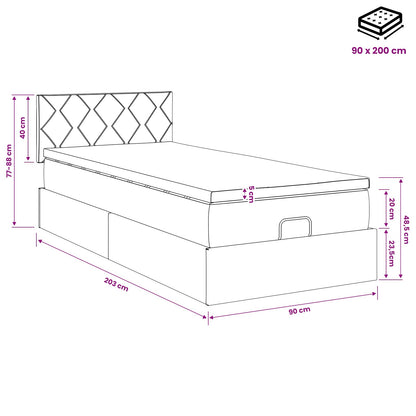 Ottoman bed met matras Donkergrijs 90 x 200 cm Fluweel