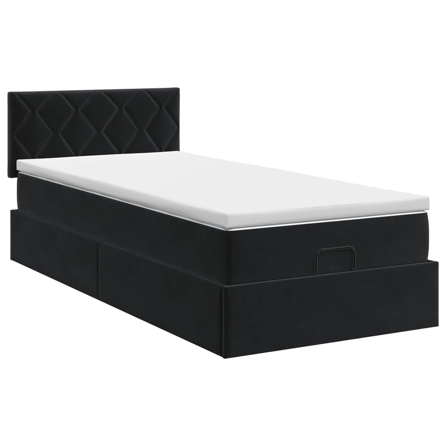Ottoman bed met matras met hoofdeinde Zwart 90 x 200 cm Fluweel