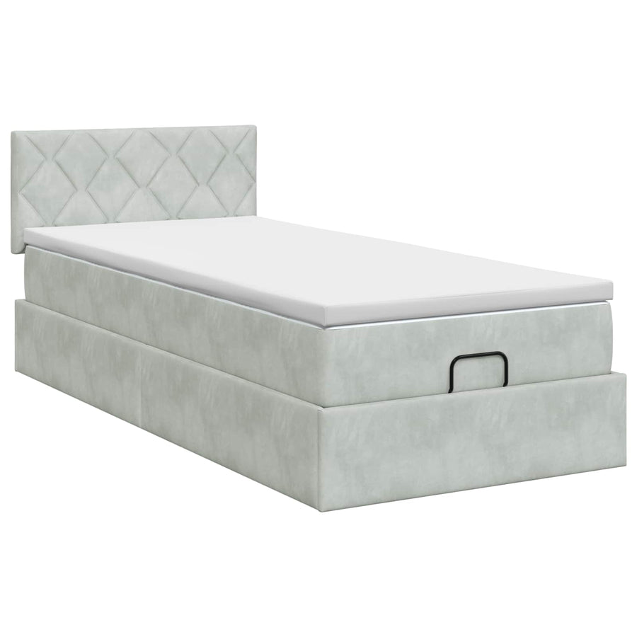 Ottoman bed met matras Lichtgrijs 100 x 200 cm Fluweel