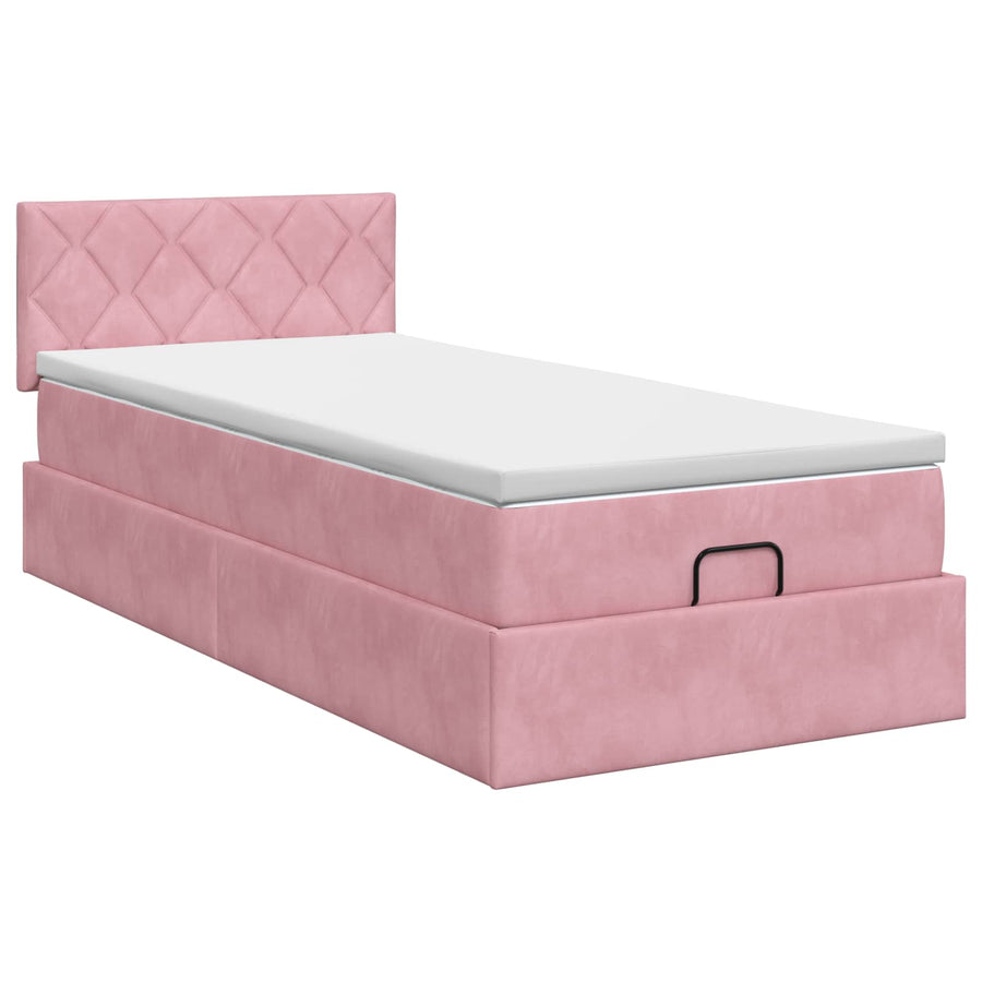 Ottoman bed met matras met hoofdeinde Roze 100 x 200 cm Fluweel