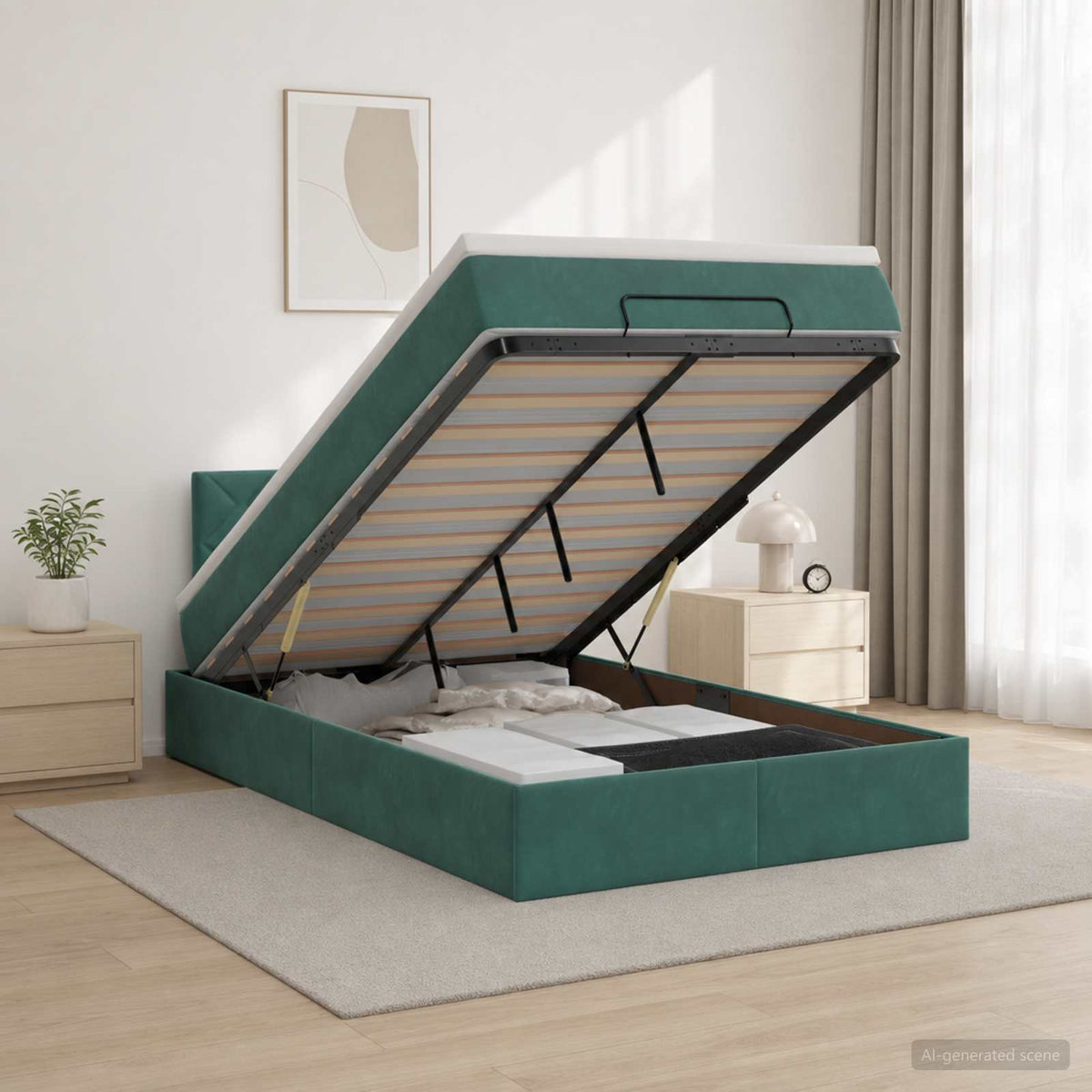 Ottoman Bed met Matrassen en LED Donkergroen 120 x 190 cm