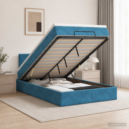 Ottoman Bed met Matrassen en LED Donkerblauw 120 x 190 cm