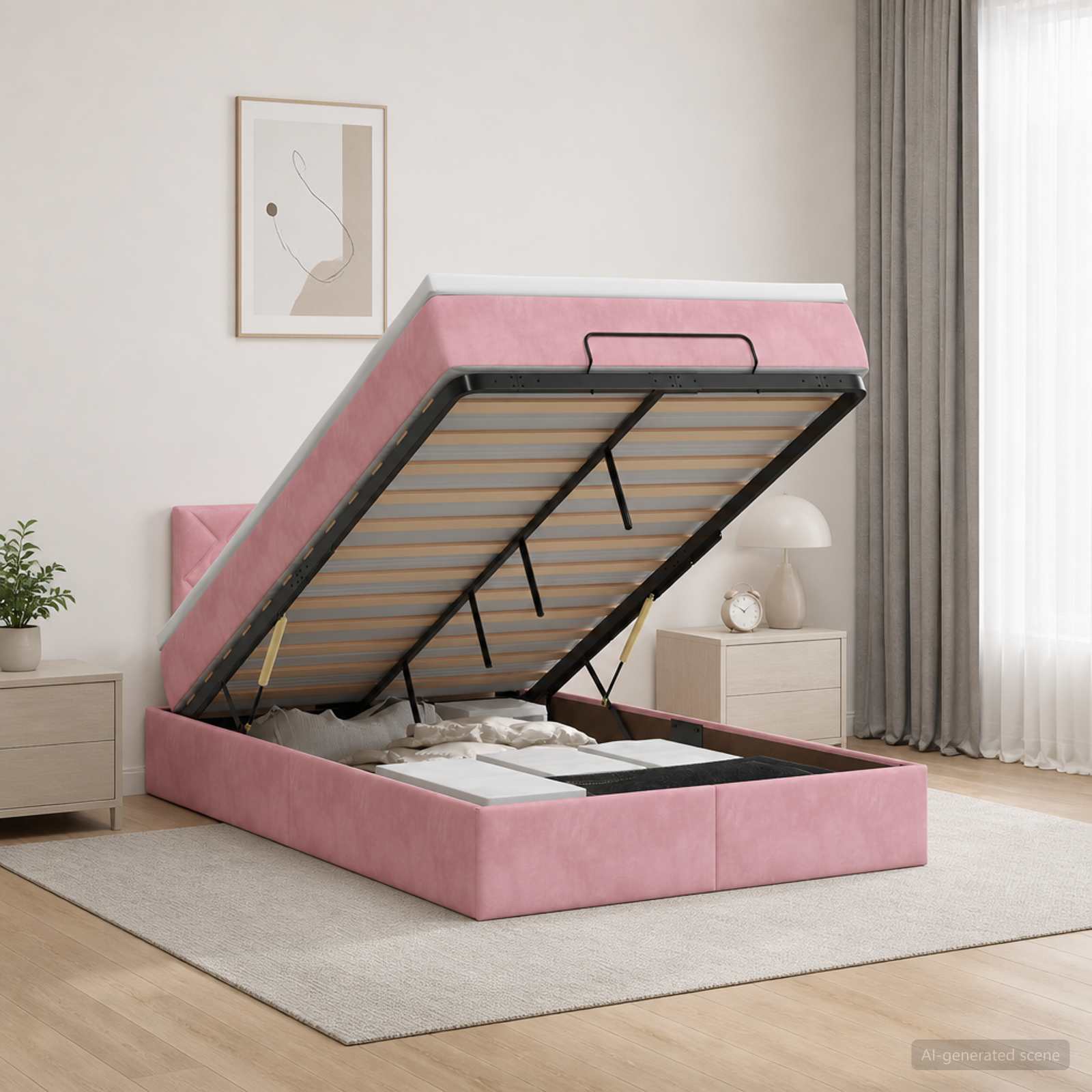 Ottoman Bed met Matrassen en LED Roze 120 x 190 cm fluweel
