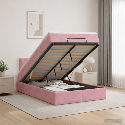 Ottoman Bed met Matrassen en LED Roze 120 x 190 cm fluweel