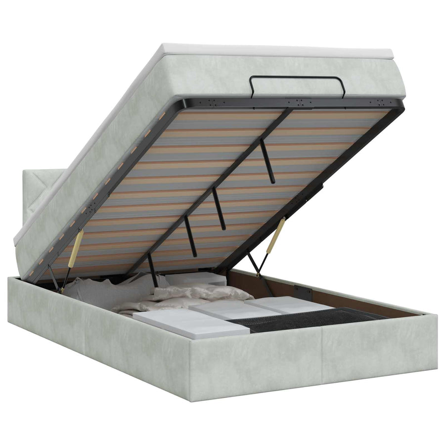 Ottoman bed met matras Lichtgrijs 120 x 200 cm Fluweel