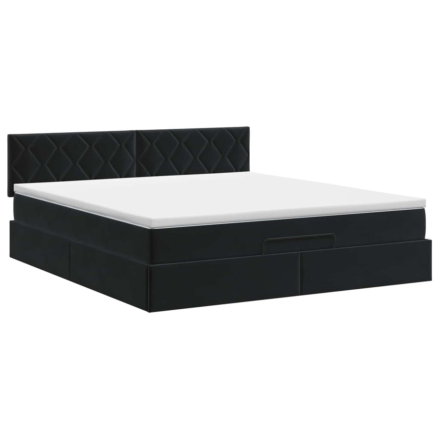 Ottoman bed met matras Zwart 140 x 190 cm Fluweel