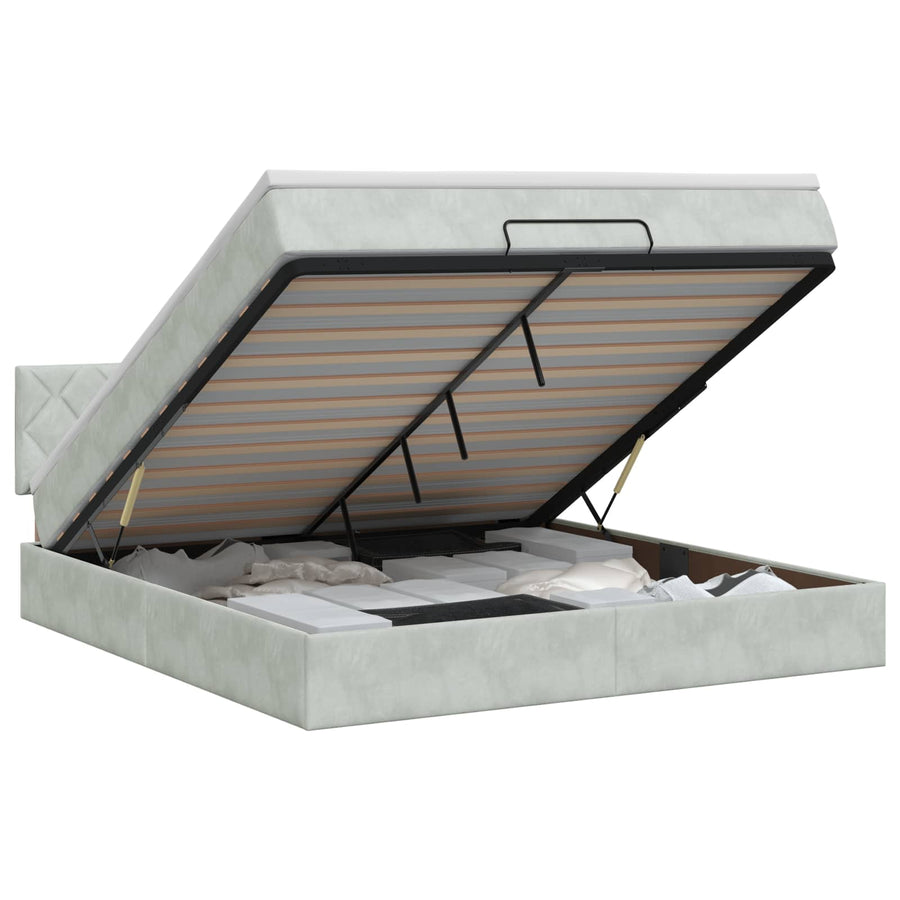Ottoman bed met matras Lichtgrijs 140 x 200 cm Fluweel