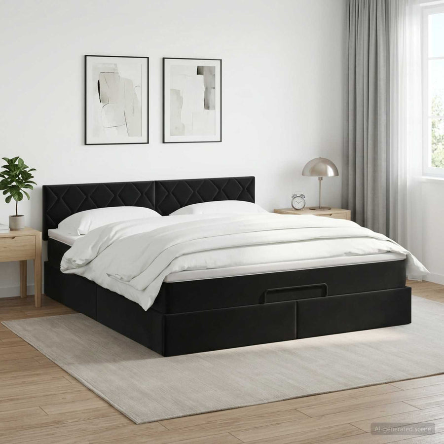 Ottoman bed met matras Zwart 140 x 190 cm Fluweel