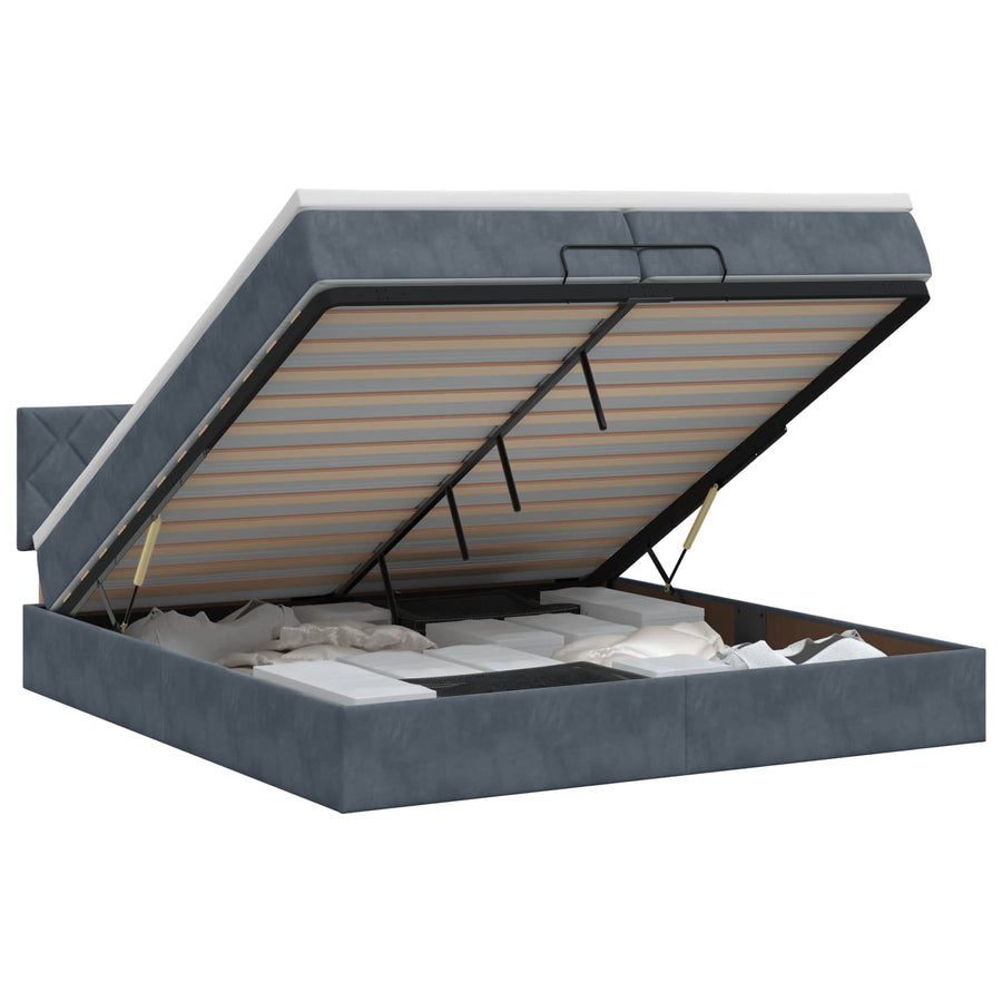 Ottoman bed met matras Donkergrijs 200 x 200 cm Fluweel