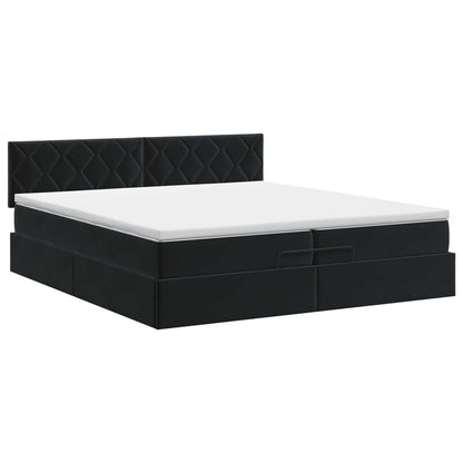 Ottoman bed met matras Zwart 200 x 200 cm Fluweel