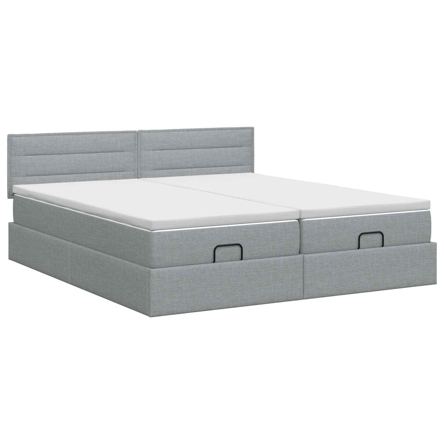 Ottoman bed met matras met hoofdeinde 2 st Lichtgrijs Stof