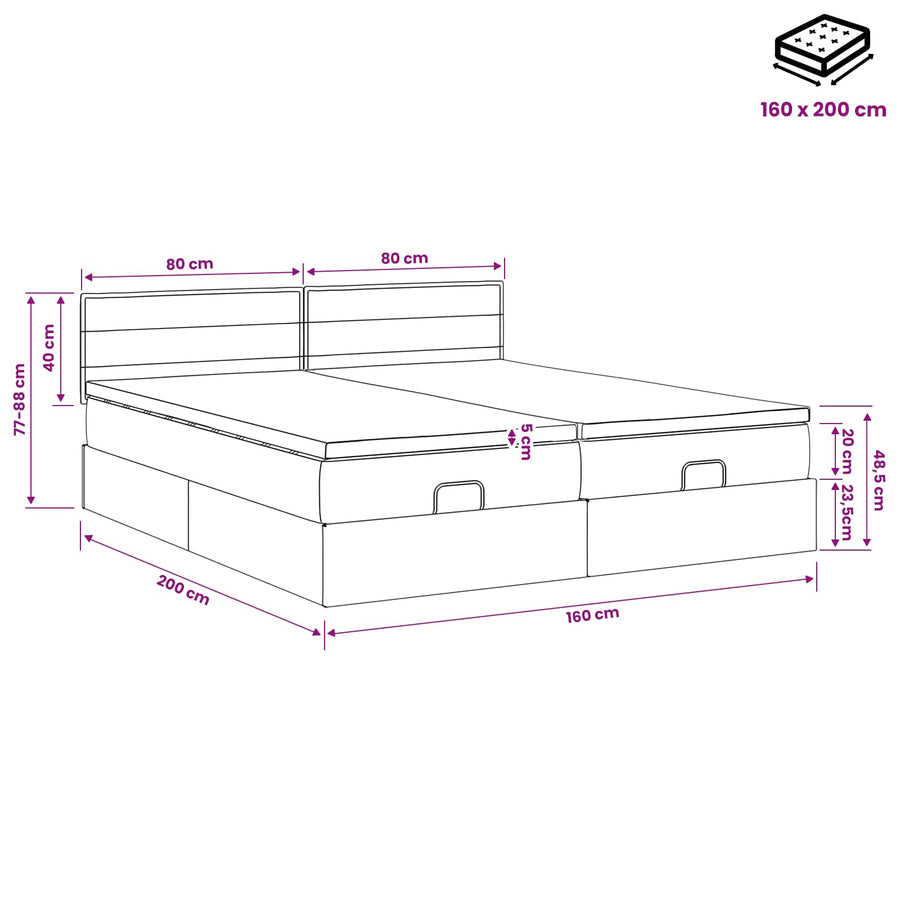 Ottoman bed met matras met hoofdeinde 2 st Lichtgrijs Stof