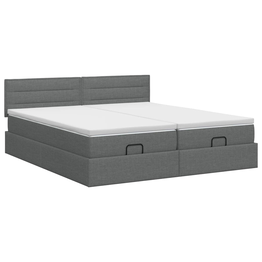 Ottoman bed met matras met hoofdeinde 2 st Donkergrijs Stof