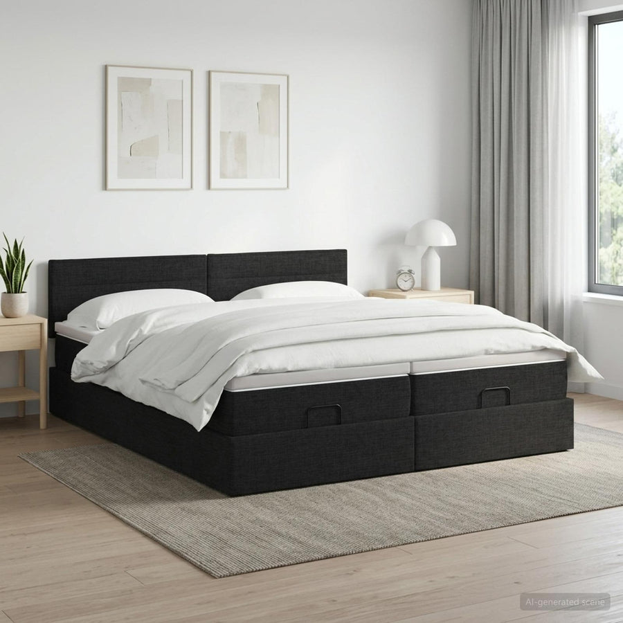 Ottoman bed met matras met hoofdeinde 2 st Zwart Stof