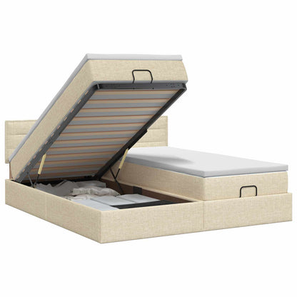 Ottoman bed met matras met hoofdeinde 2 st Crèmekleurig Stof