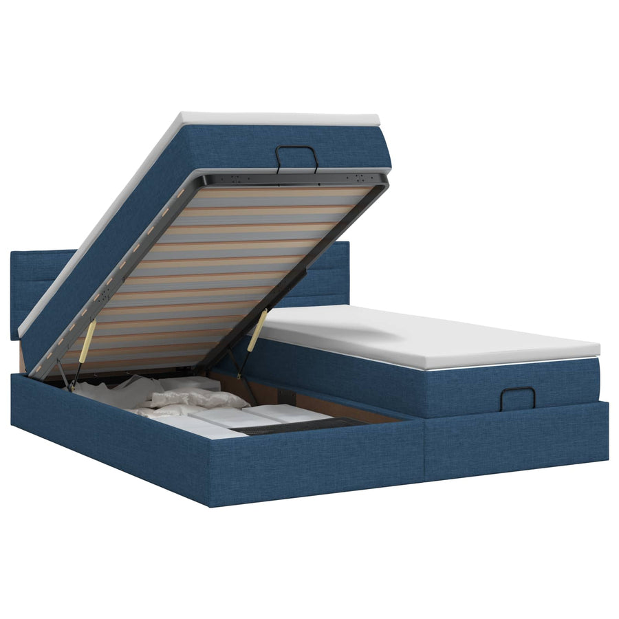 Ottoman bed met matras met hoofdeinde 2 pcs Blauw Stof