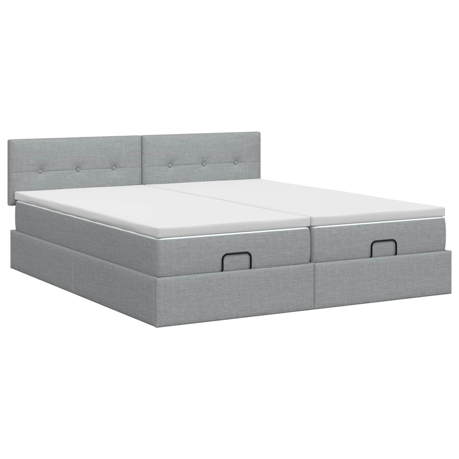 Ottoman bed met matras met hoofdeinde 2 st Lichtgrijs Stof