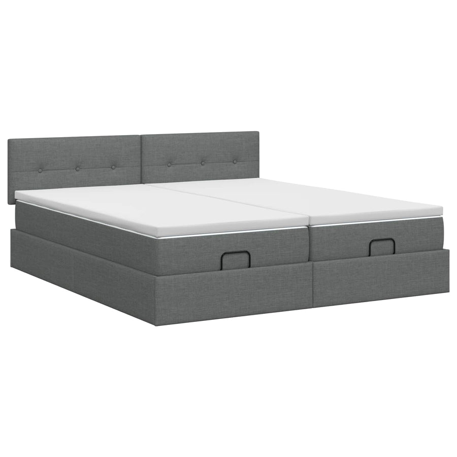 Ottoman bed met matras met hoofdeinde 2 st Donkergrijs Stof