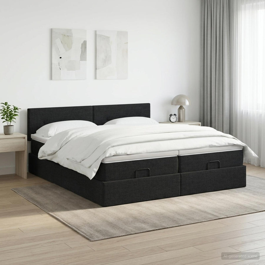 Ottoman bed met matras met hoofdeinde 2 st Zwart Stof