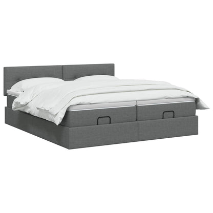 Ottoman bed met matras met hoofdeinde 2 st Donkergrijs Stof