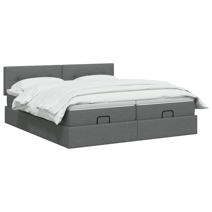 Ottoman bed met matras met hoofdeinde 2 st Donkergrijs Stof