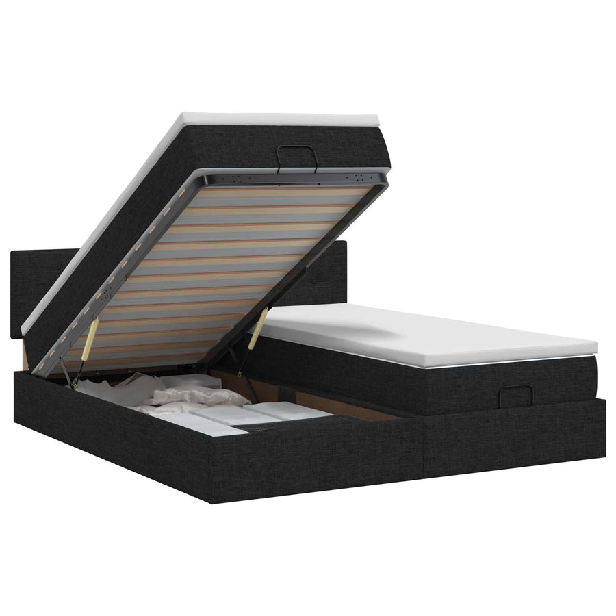 Ottoman bed met matras met hoofdeinde 2 st Zwart Stof