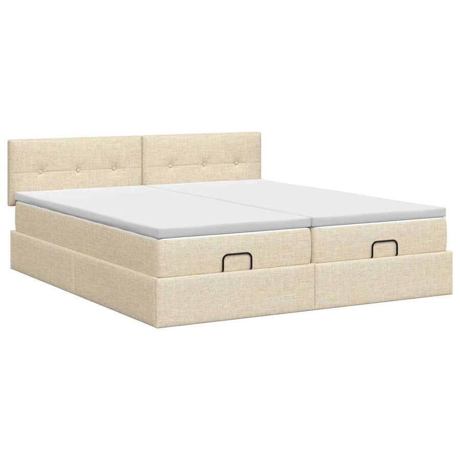 Ottoman bed met matras met hoofdeinde 2 st Crèmekleurig Stof
