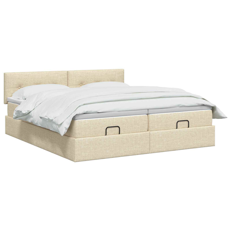 Ottoman bed met matras met hoofdeinde 2 st Crèmekleurig Stof