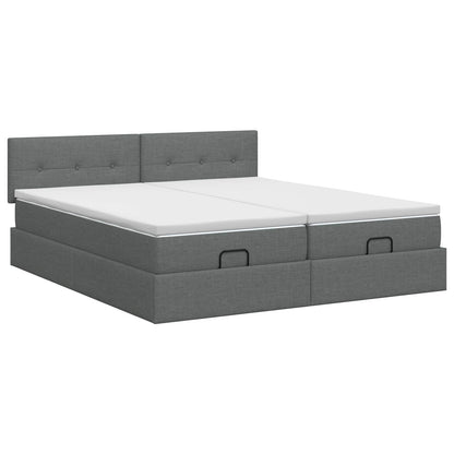Ottoman bed met matras met hoofdeinde 2 st Donkergrijs Stof