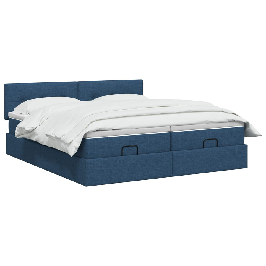 Ottoman bed met matras met hoofdeinde 2 st Blauw Stof