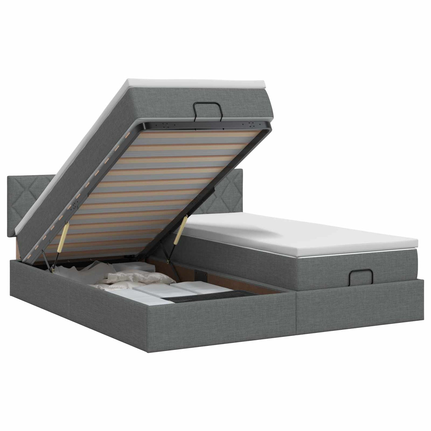 Ottoman bed met matras met hoofdeinde 2 st Donkergrijs Stof