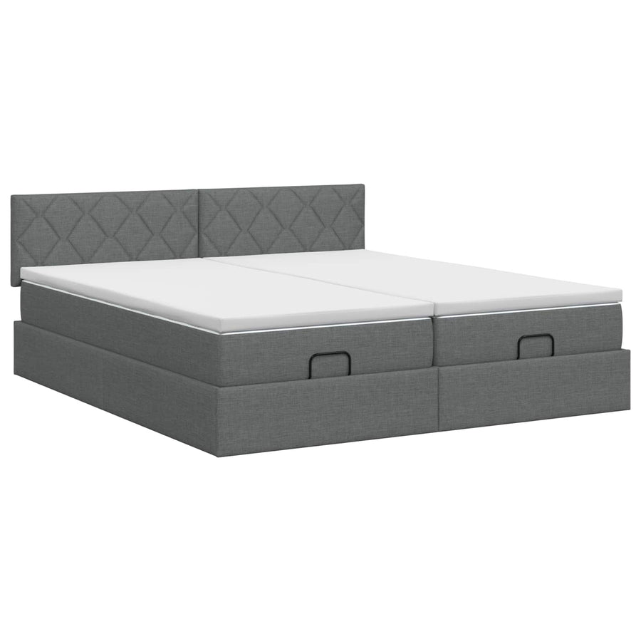 Ottoman bed met matras met hoofdeinde 2 st Donkergrijs Stof