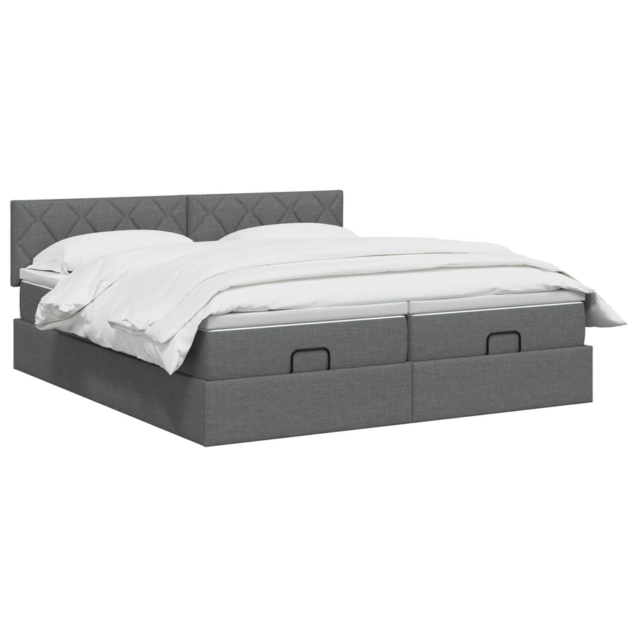 Ottoman bed met matras met hoofdeinde 2 st Donkergrijs Stof