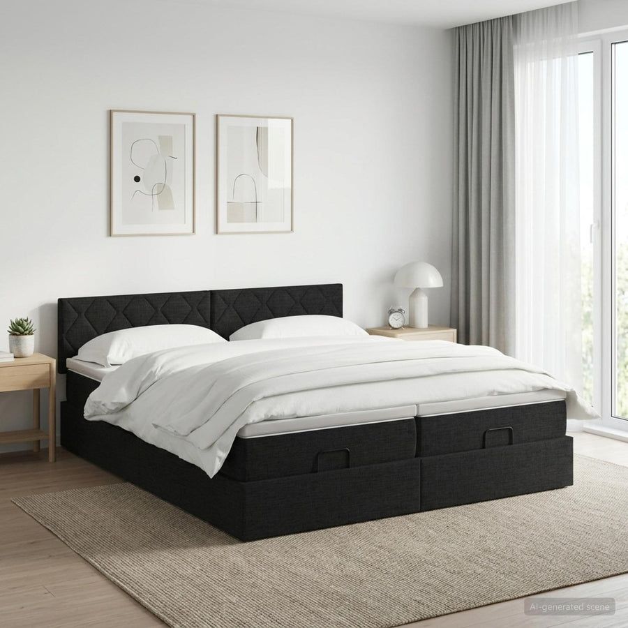 Ottoman bed met matras met hoofdeinde 2 st Zwart Stof