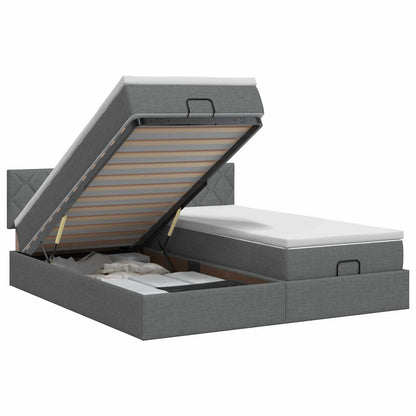 Ottoman bed met matras met hoofdeinde 2 st Donkergrijs Stof