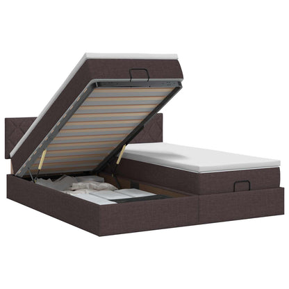 Ottoman bed met matras met hoofdeinde 2 st Donkerbruin Stof