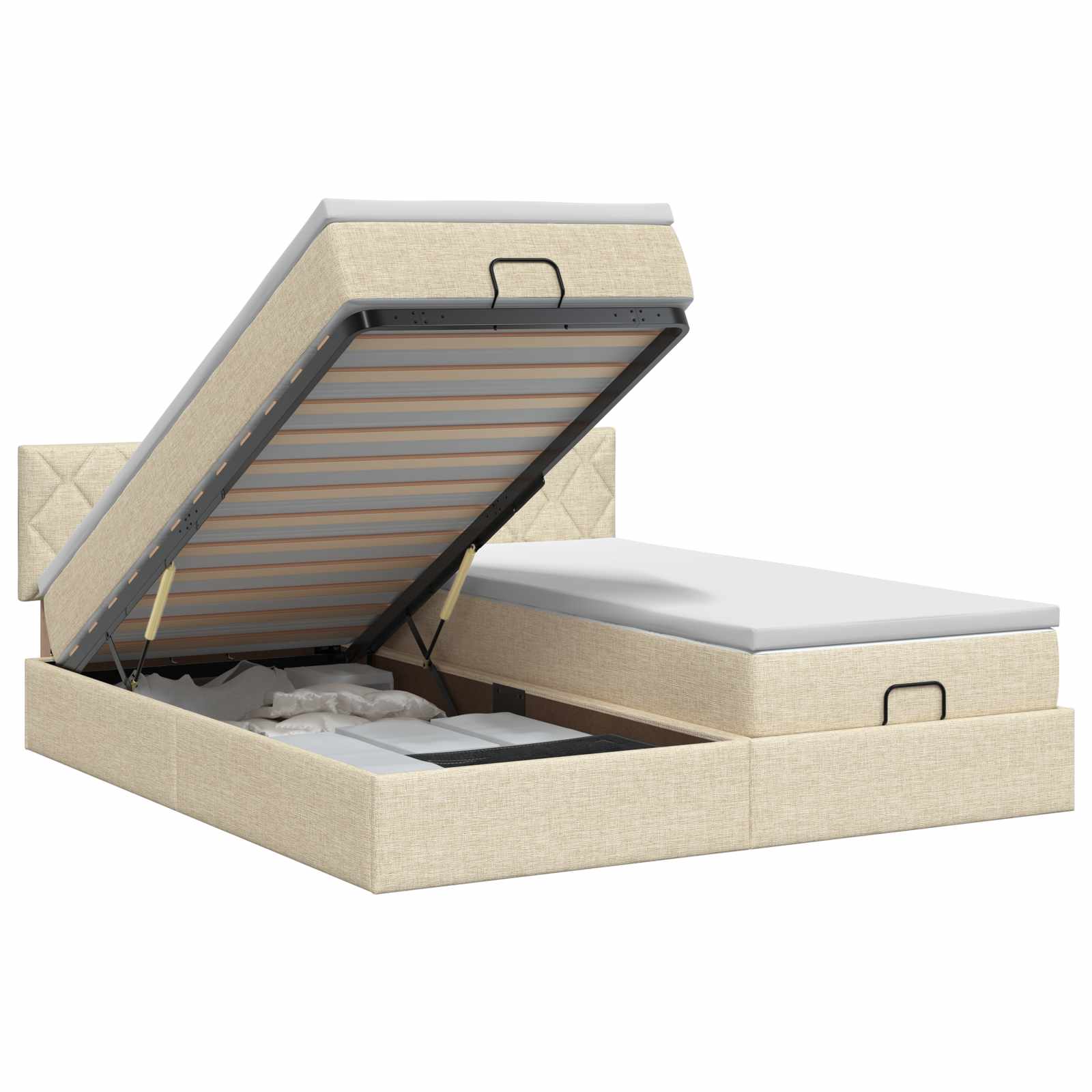 Ottoman bed met matras met hoofdeinde 2 st Crèmekleurig Stof