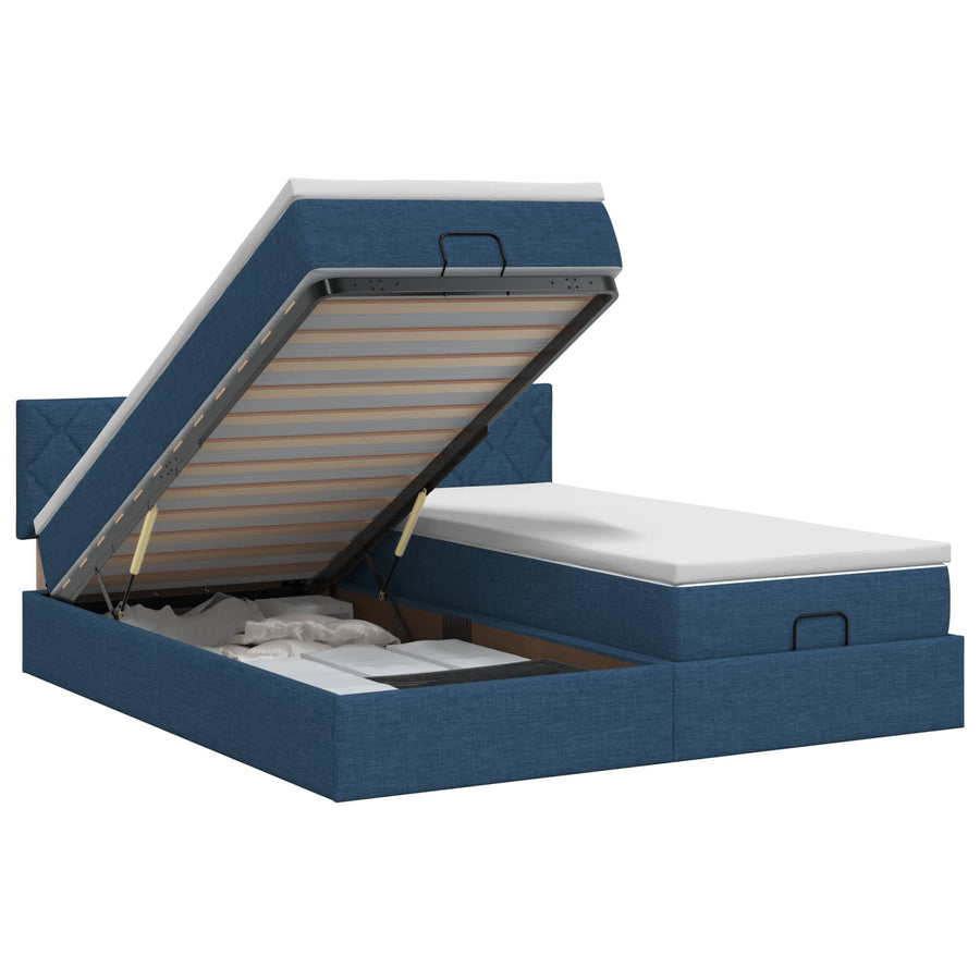 Ottoman bed met matras met hoofdeinde 2 st Blauw Stof
