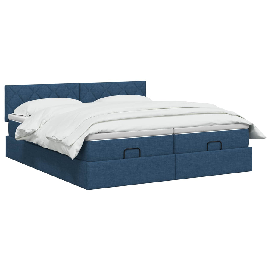 Ottoman bed met matras met hoofdeinde 2 st Blauw Stof